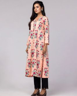 Peach Printed Cotton Kurta