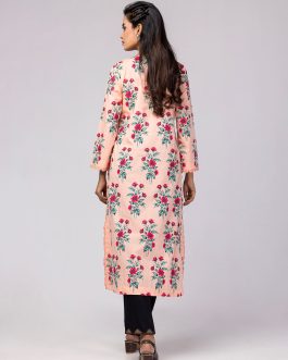 Peach Printed Cotton Kurta